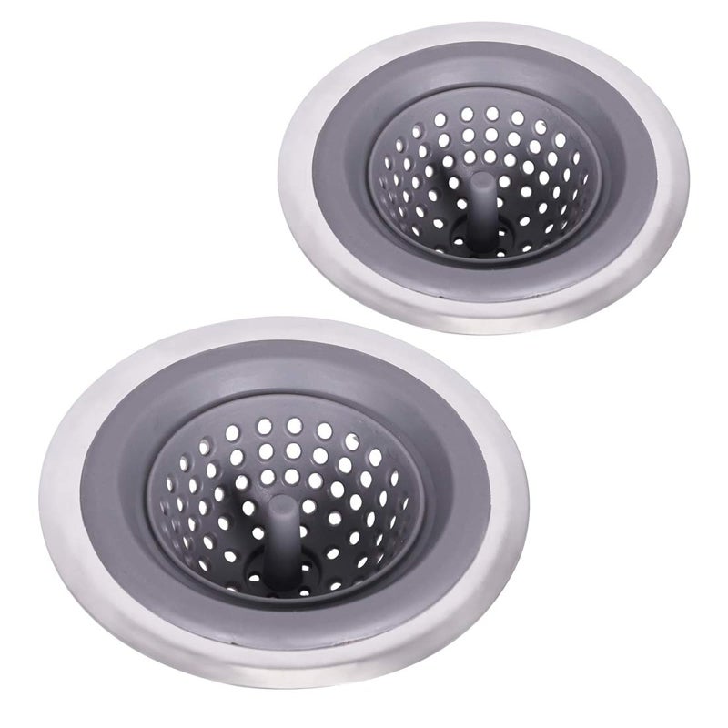 Ginbel Direct 2 Pack Kitchen Sink Drain Strainer Silicone Stainless, Drain Protector,Prevent Clogging, Large Wide Rim 4.5 inch Diameter, Tools Home Improvement (Gray) - Image 1